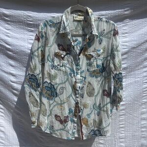 Floral Button Down Shirt - Cotton Large